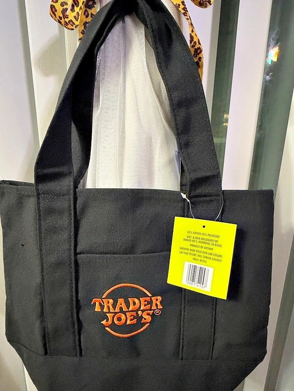 Trader Joe's Mini Canvas Tote Bag Black NWT